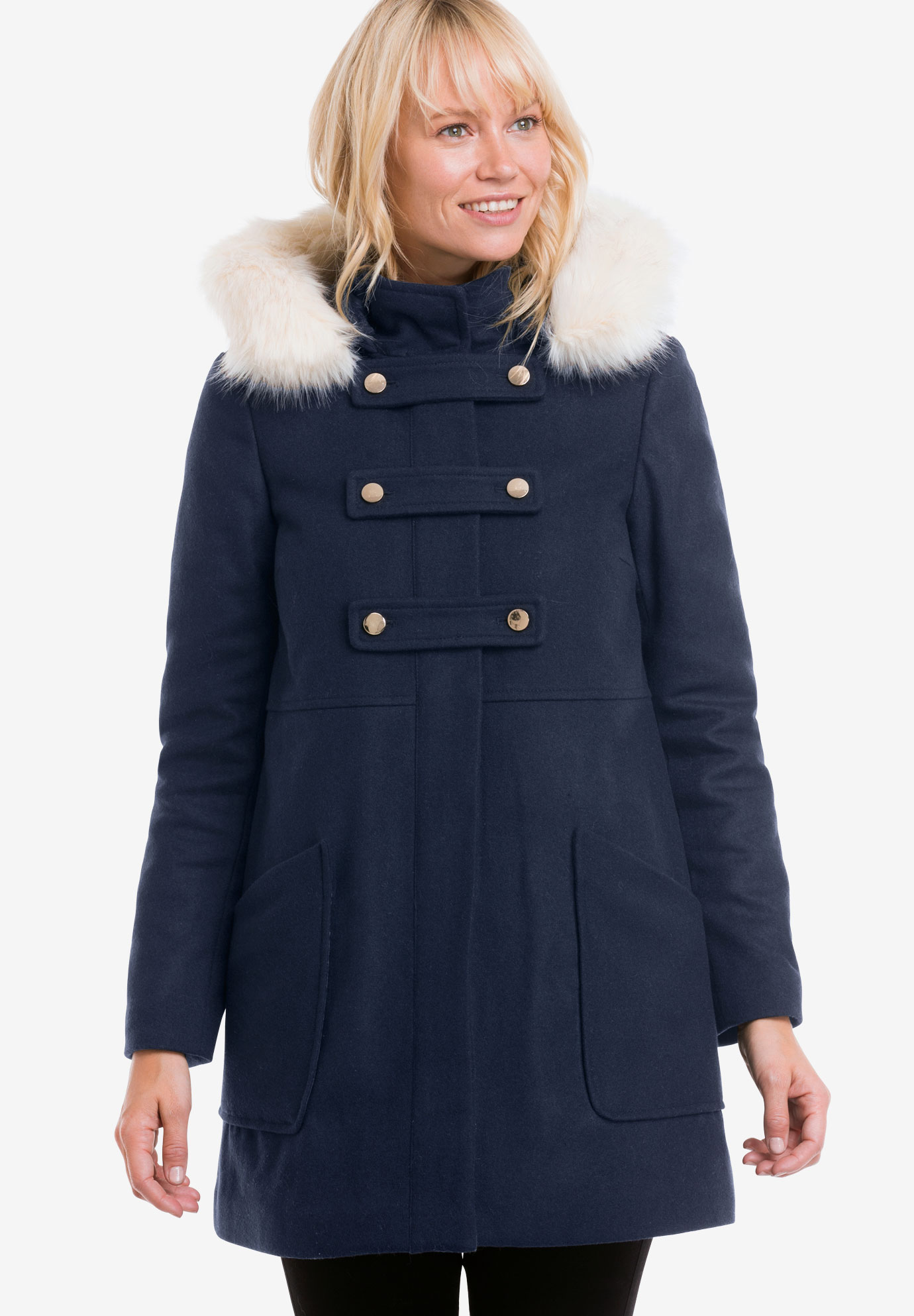 Faux Fur Trim Wool-Blend Coat by ellos® | Plus Size Wool Coats | Woman Within