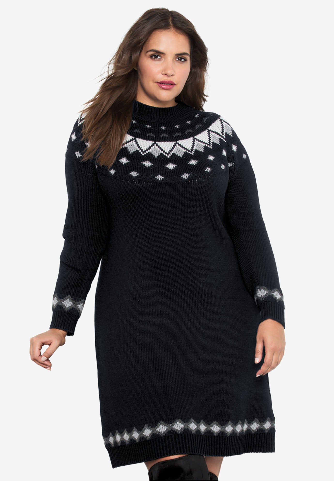 Fair Isle Sweater Dress Woman Within