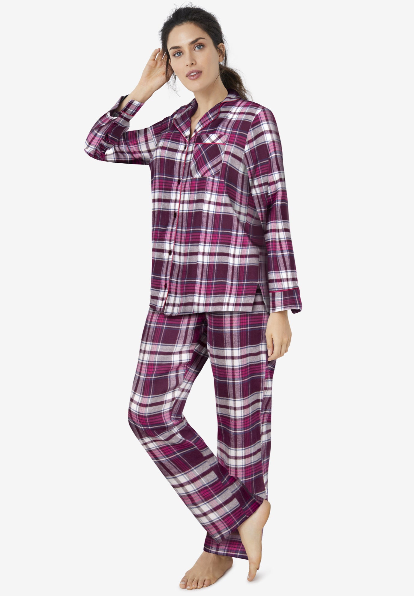 Woman within flannel pajamas clearance