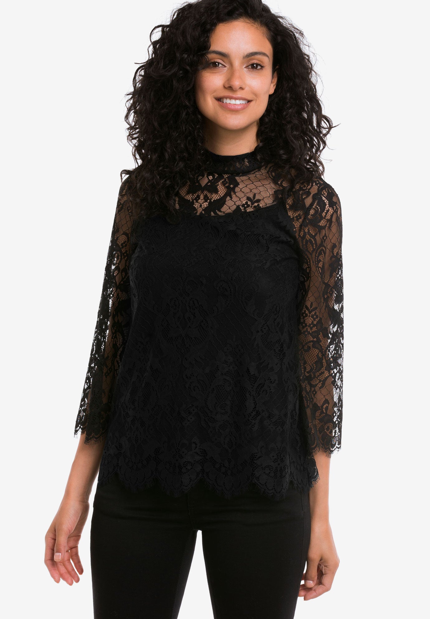Lace Mock Neck Top | Woman Within