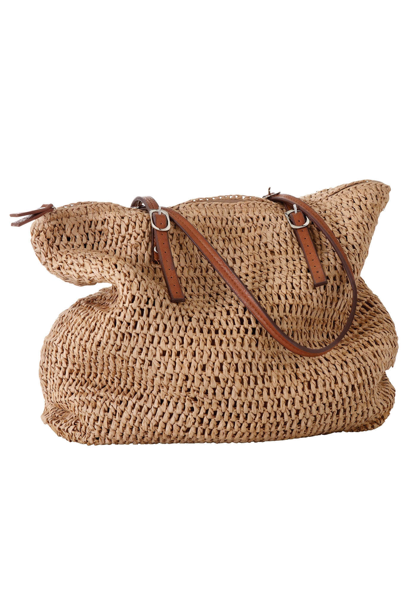 Straw tote bag with zipper