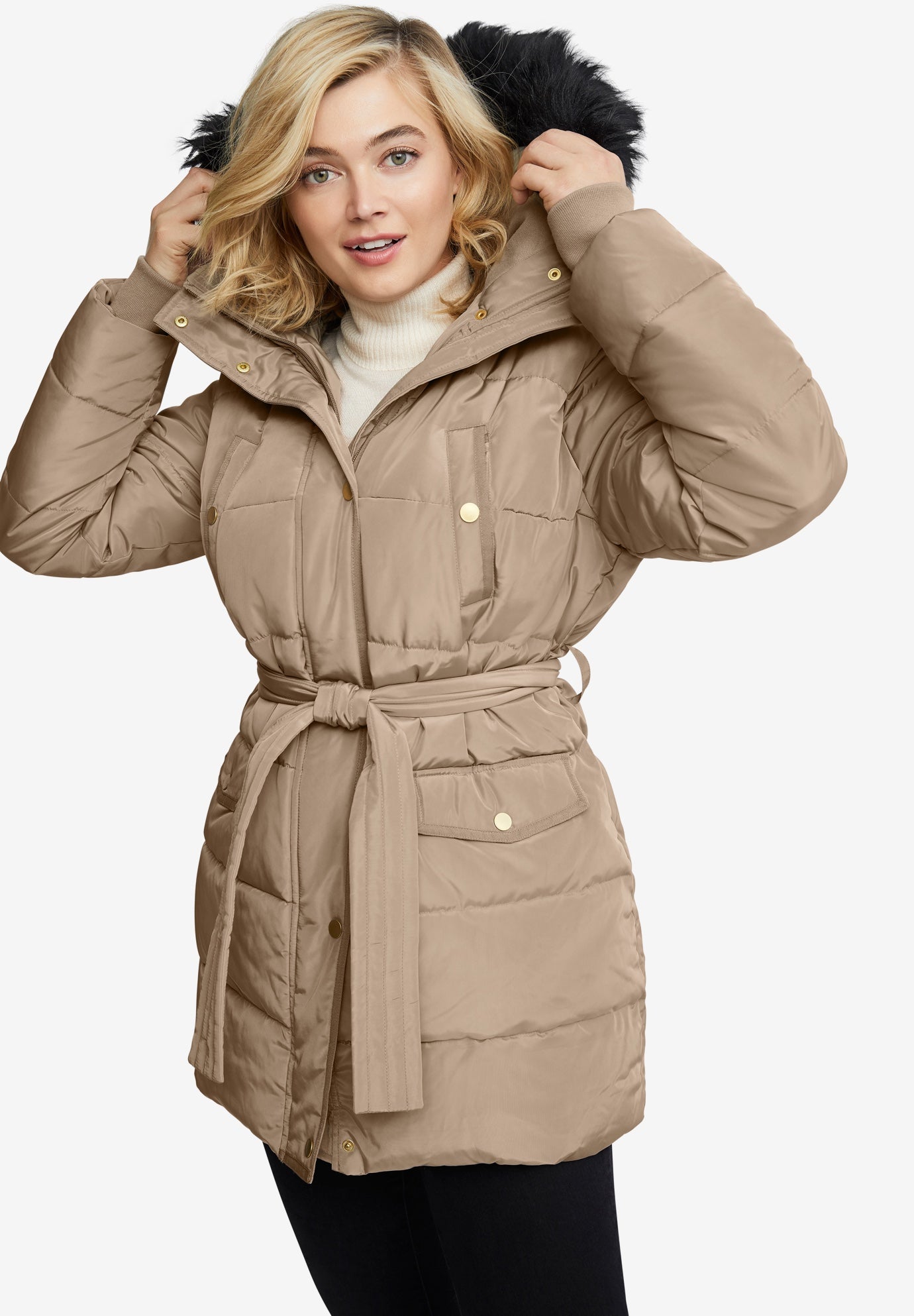 puffer coat belted