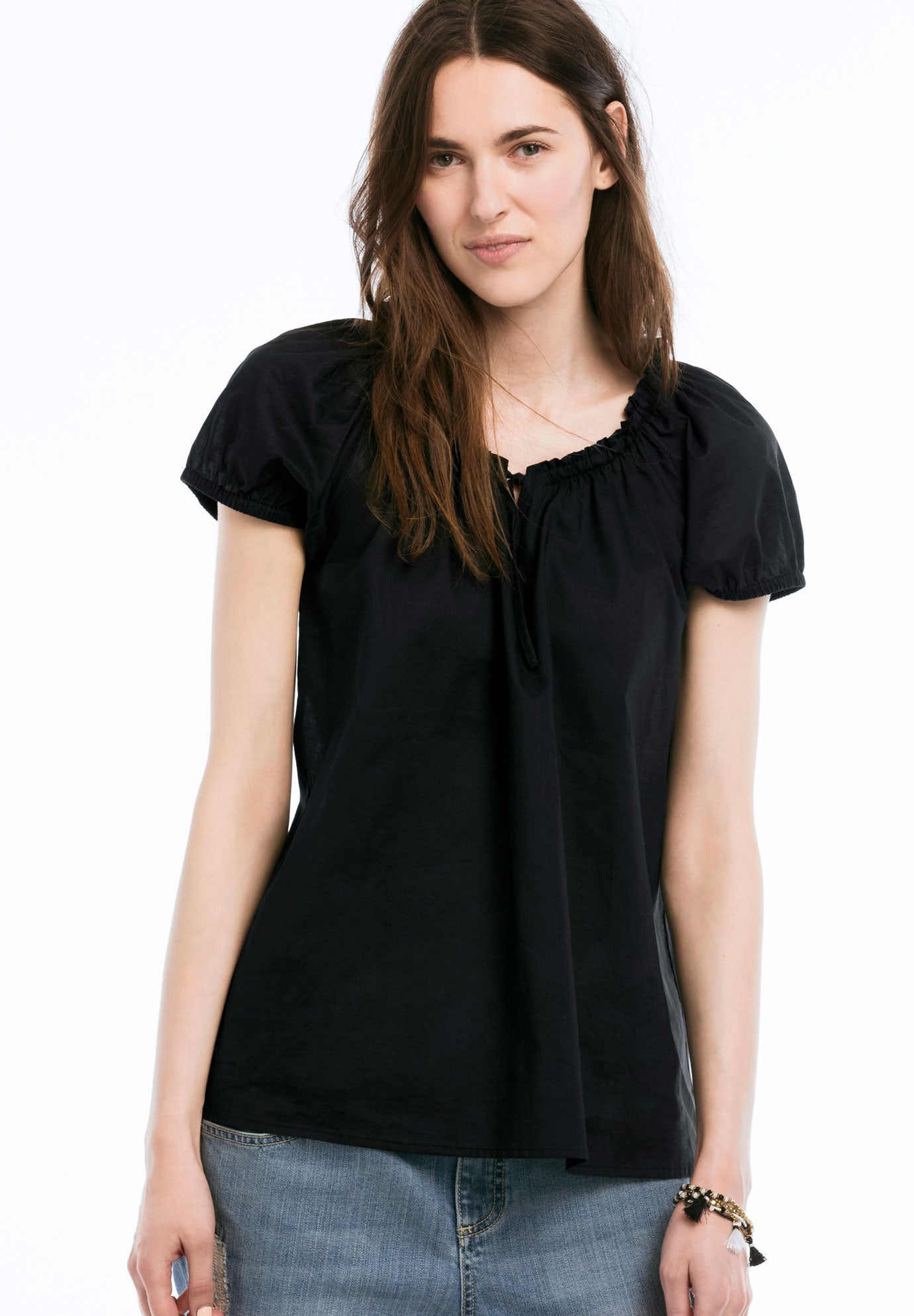 Keyhole Neckline Peasant Blouse by ellos® Plus Size Tops Woman Within