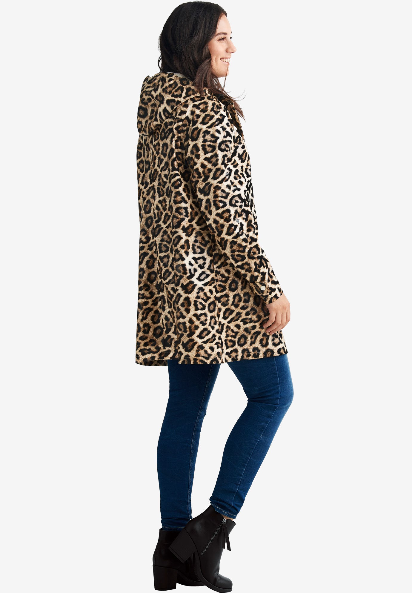 Animal Print Hooded Raincoat Woman Within