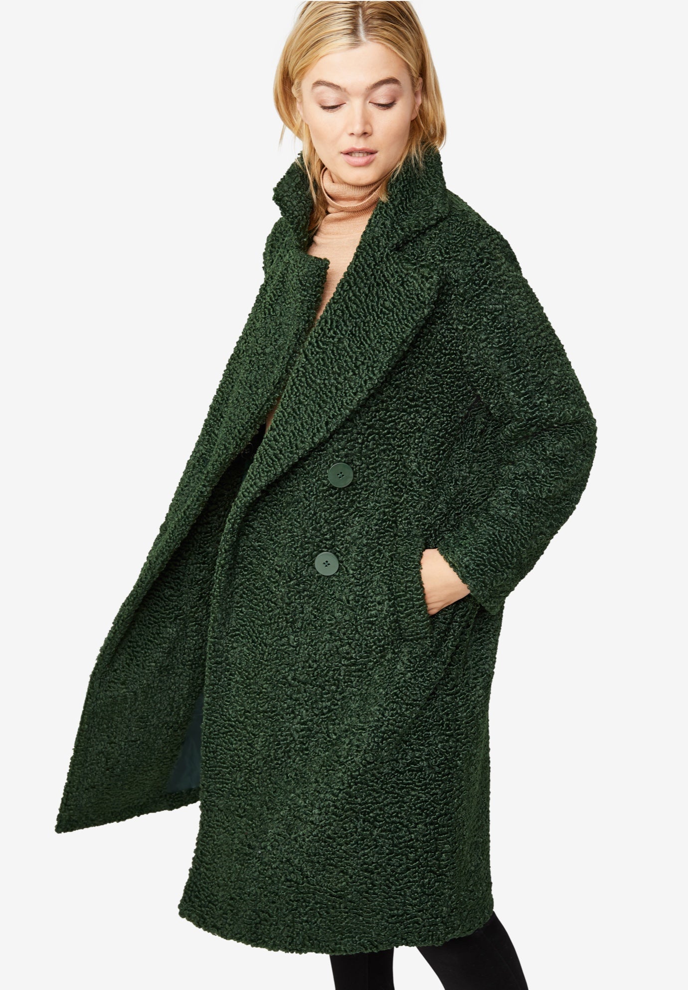 Camel Teddy Long Double Breasted Coat - Miriam