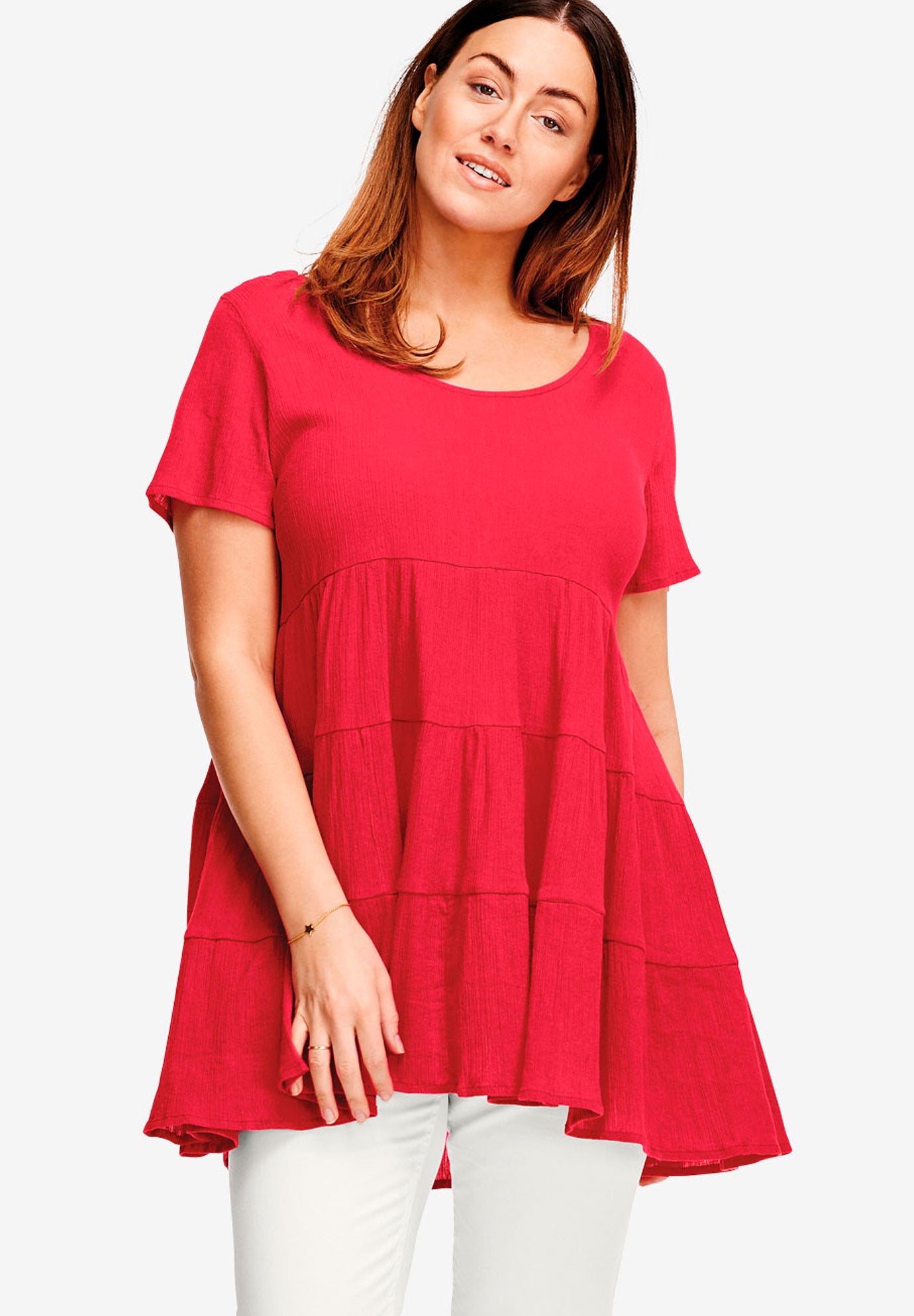 Tiered Gauze Tunic by ellos® Plus Size Tops Woman Within