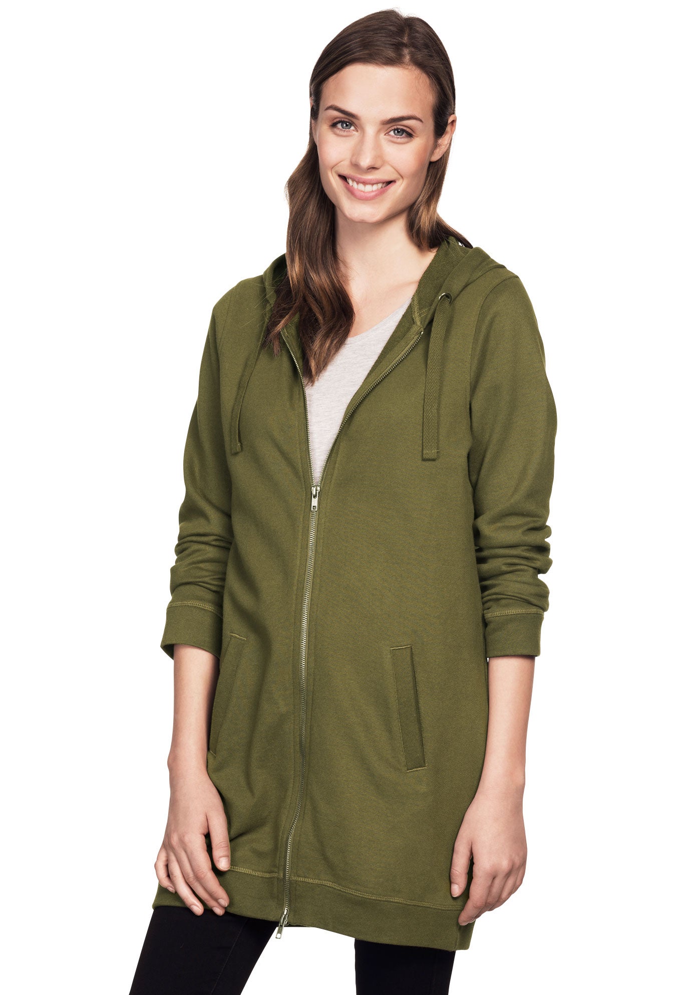 Long Zip Front Hoodie by ellosÂ®| Plus Size Outerwear | Woman Within