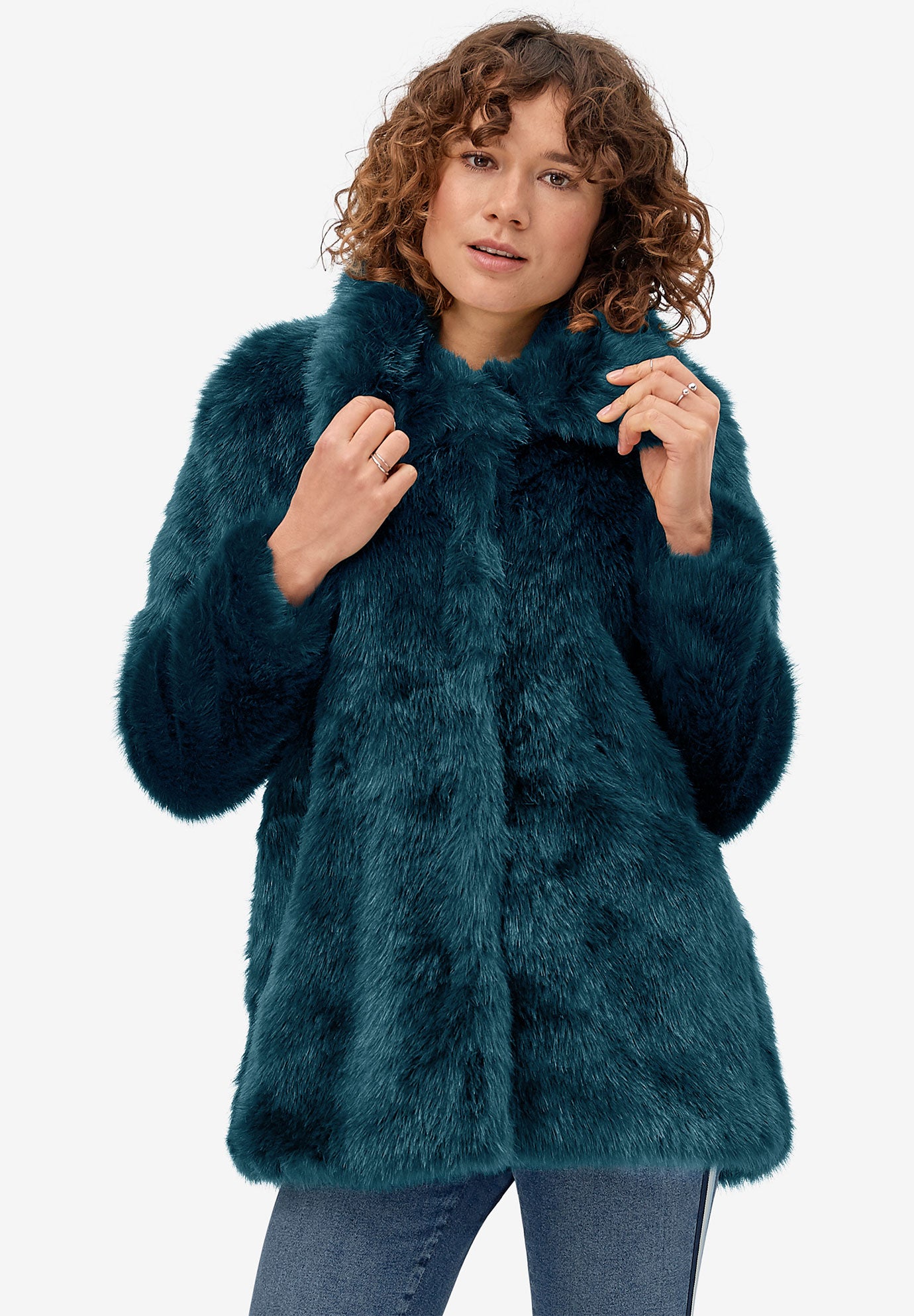 Blue Faux Fur Coat by ellos® Plus SizeOuterwear Woman Within
