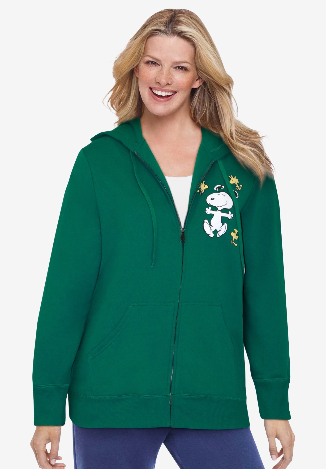 Plus Size Fleece Hoodie - Peanuts Snoopy, Green Snoopy Dancing