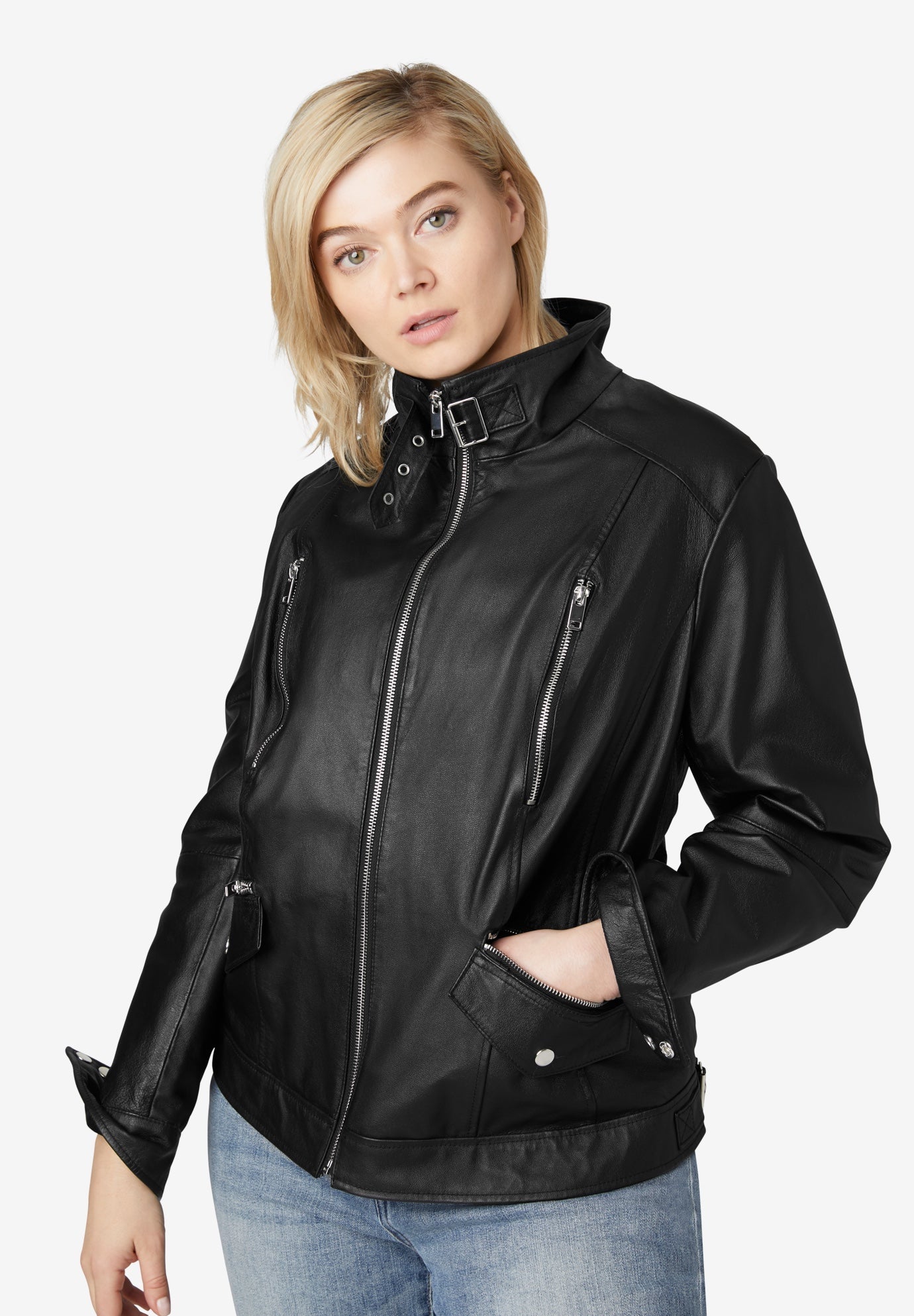 Zip Front Leather Jacket by ellos® | Woman Within (1380 x 1986 Pixel)