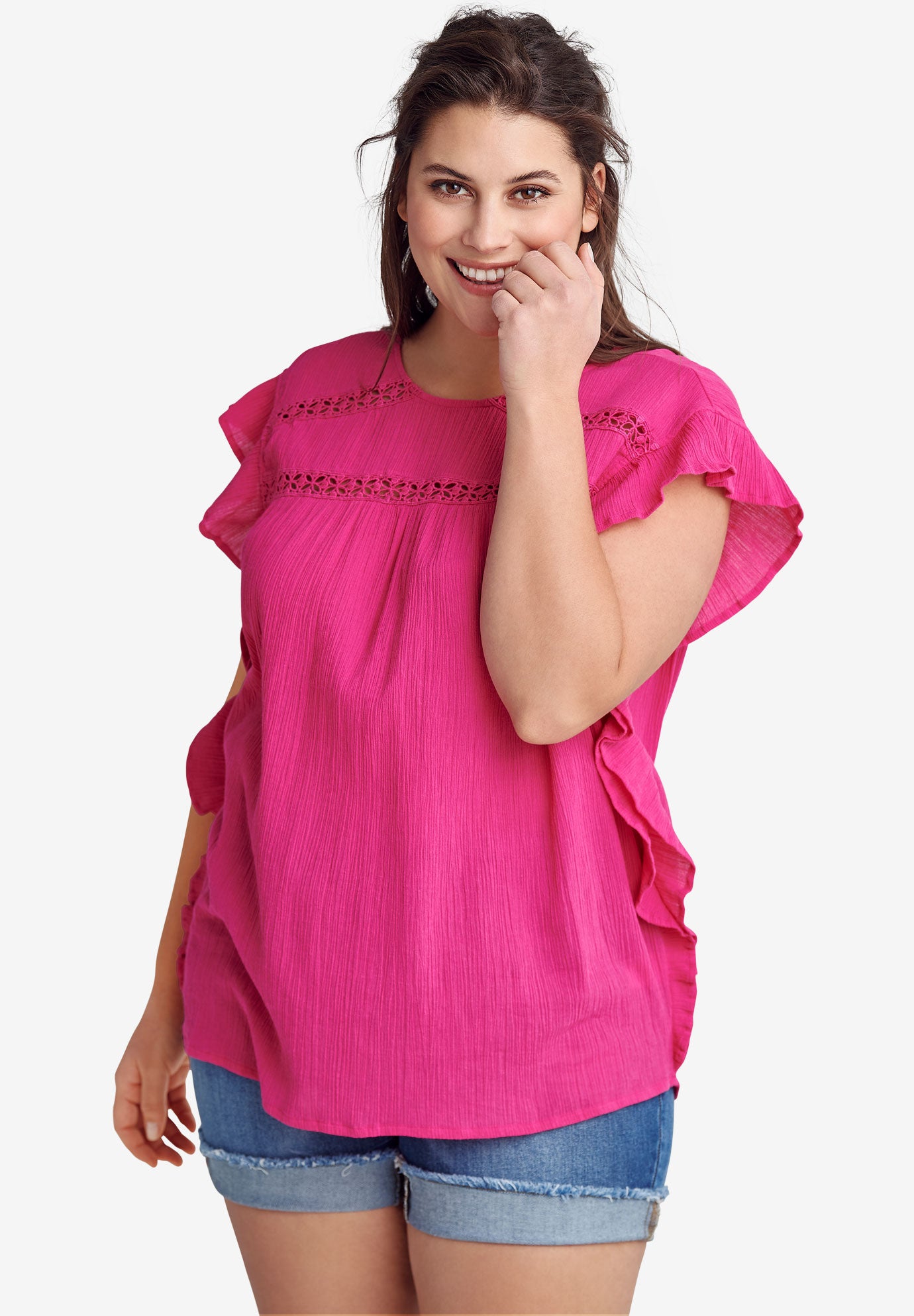 Side Ruffle Gauze Blouse by ellos® Woman Within