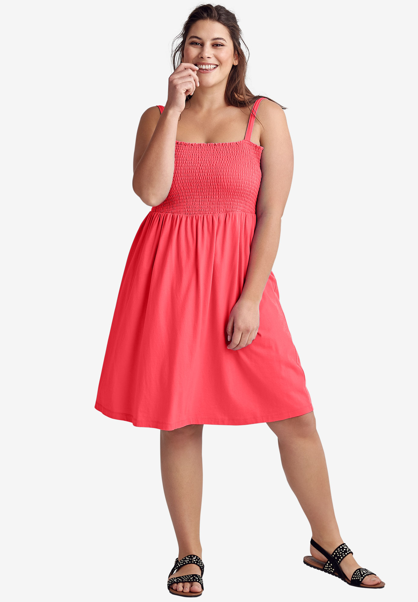 Smocked Bodice Dress By Ellos® Plus Size Casual Dresses Woman Within