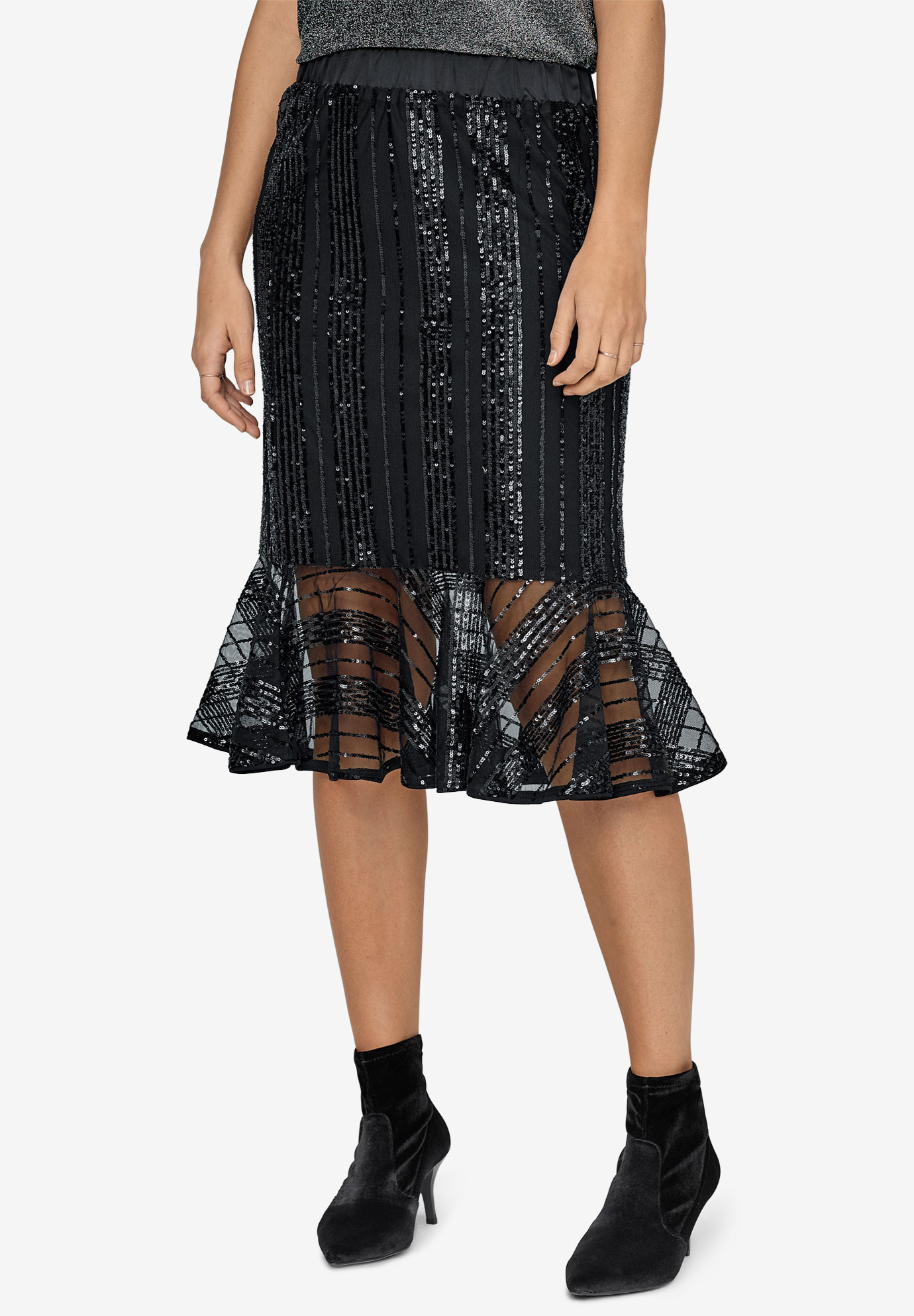 Sequin Flounce Hem Skirt By Ellos® Plus Sizebottoms Woman Within