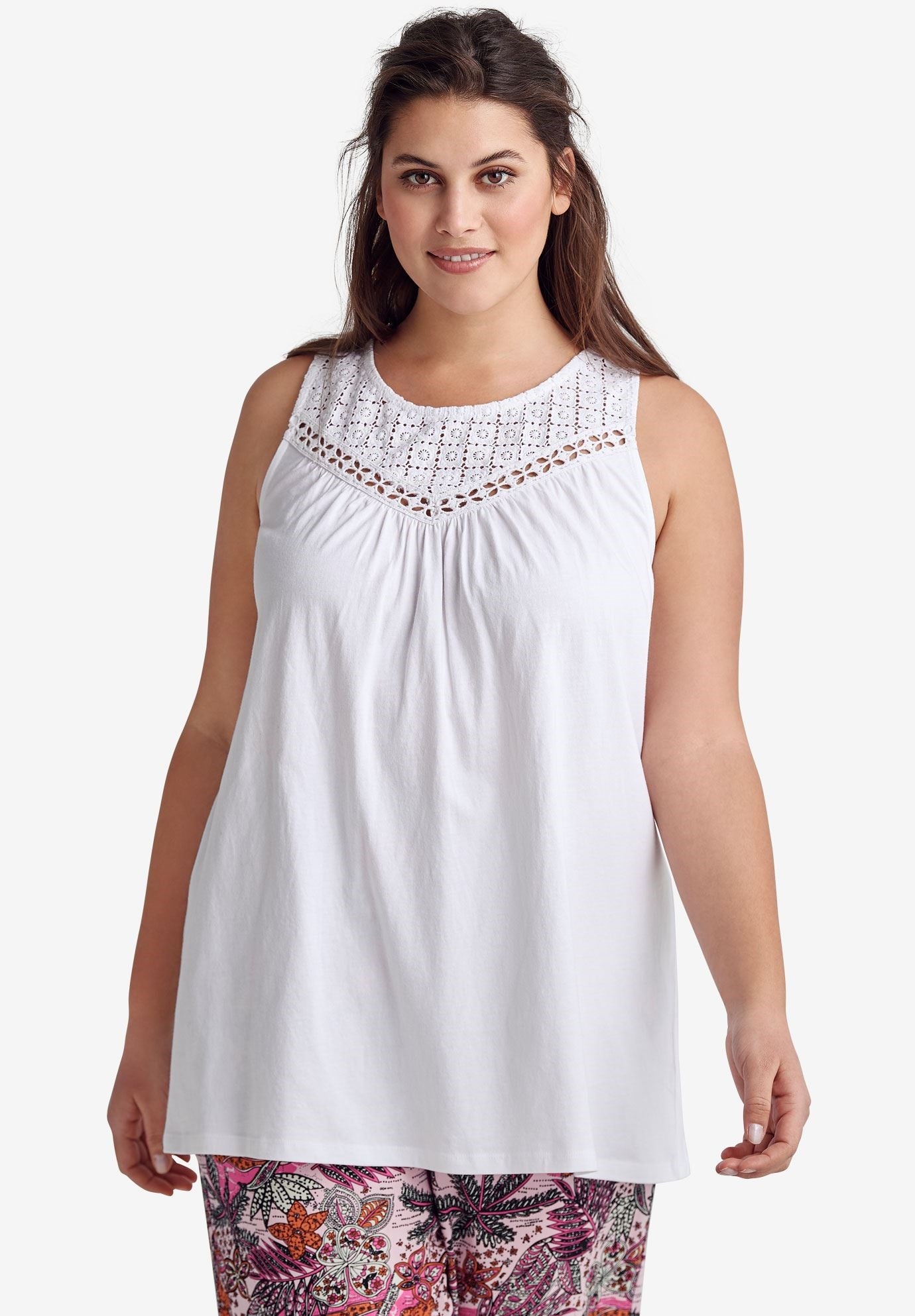 Sleeveless Lace Tank Top by ellos® Plus Size Ellos® Woman Within