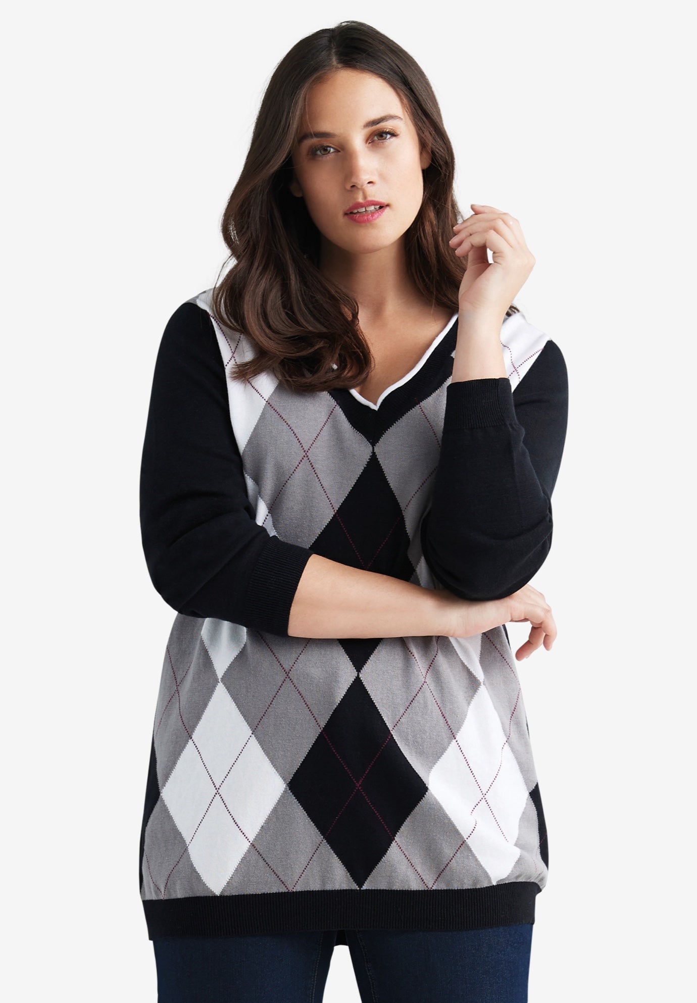 V neck Argyle Sweater Woman Within