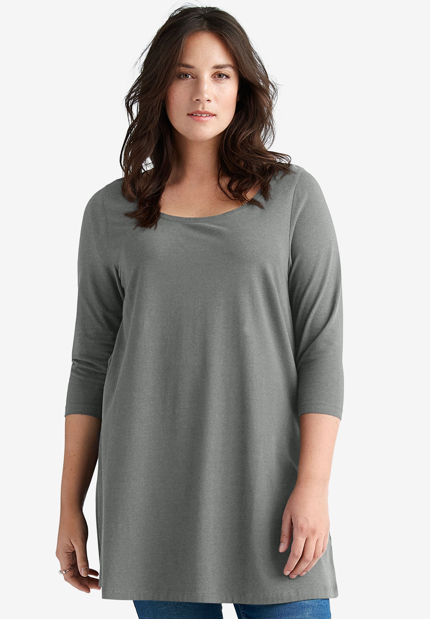 3/4 Sleeve Knit Tunic by ellos® Plus Size Tops Woman Within