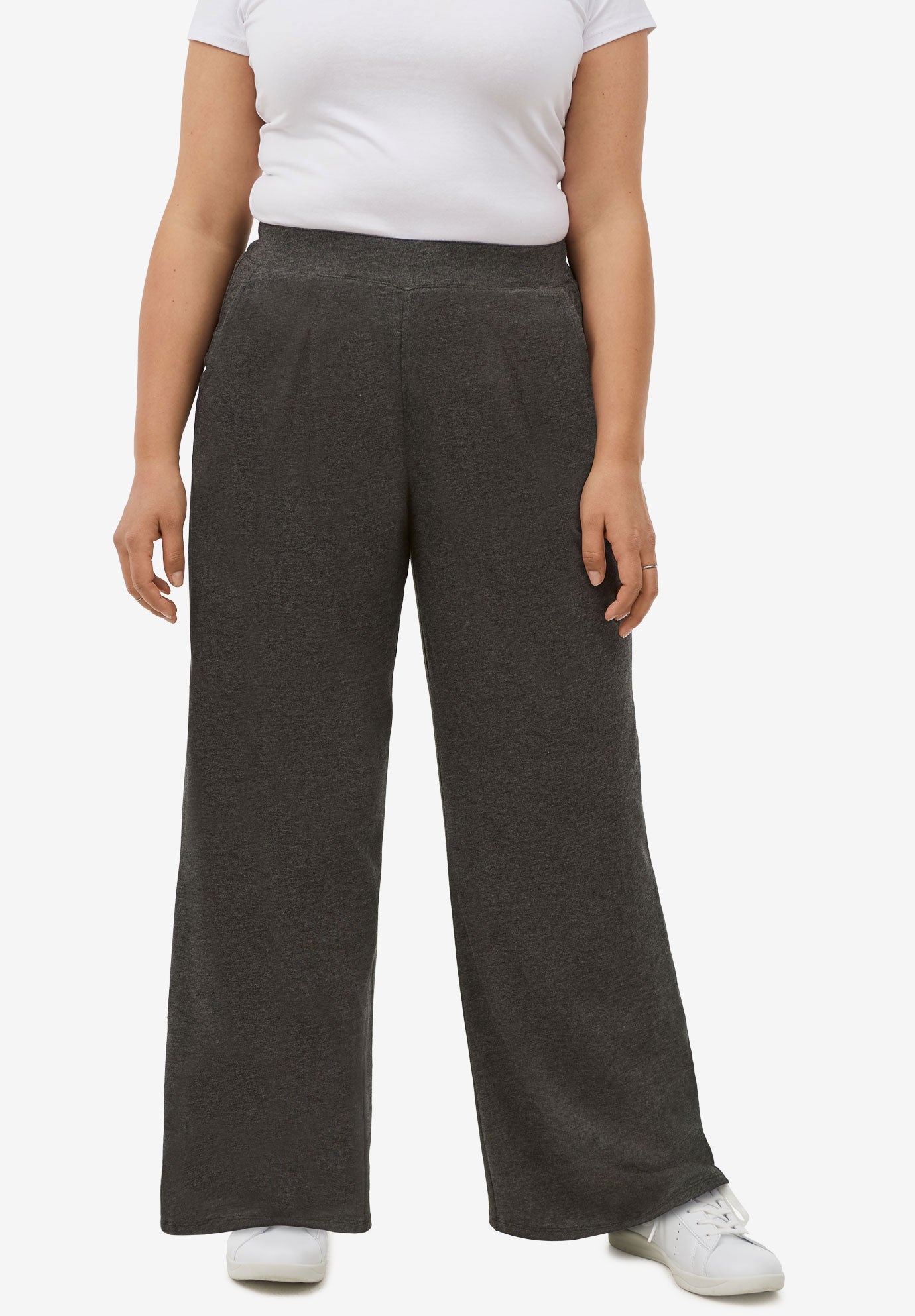 Pleated Wide Leg Knit Pants by ellos®| Plus Size Work ...