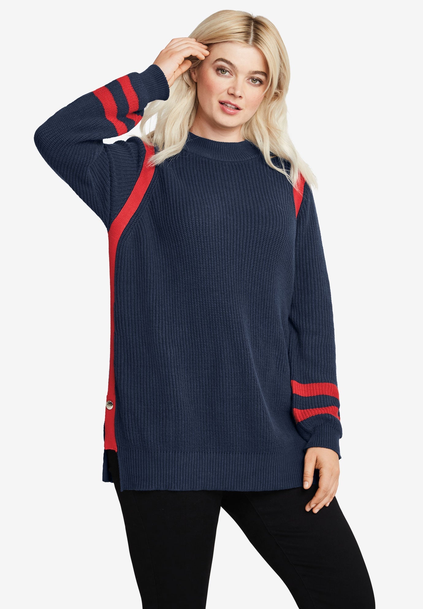 Side stripe sweater clearance