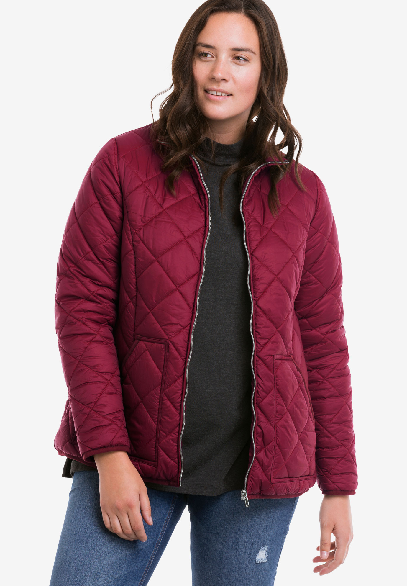 Quilted Zip Front Jacket by ellos® | Plus Size Outerwear | Woman Within