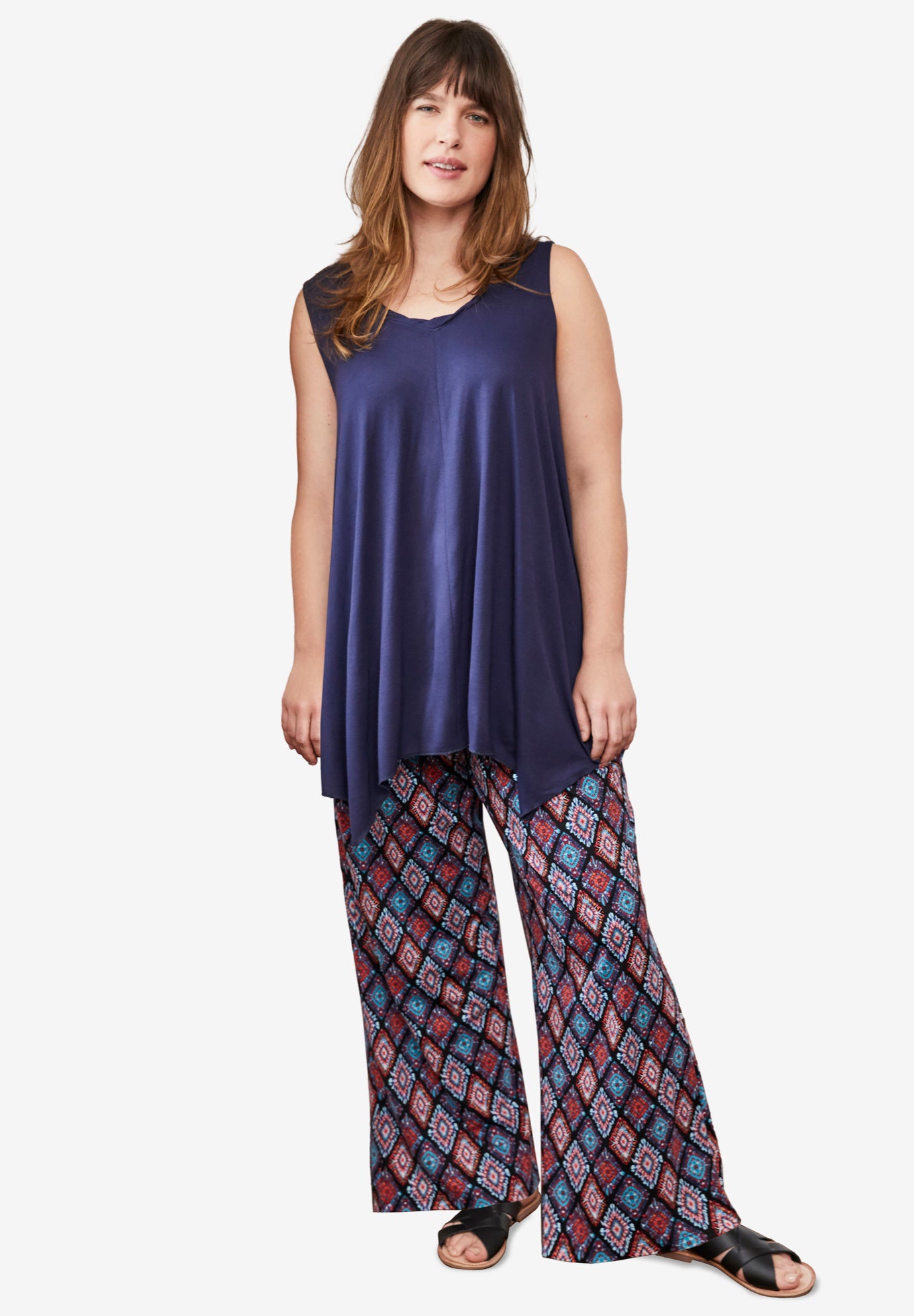Pleated Wide Leg Knit Pants by ellos® Plus Size Work & Dress Pants