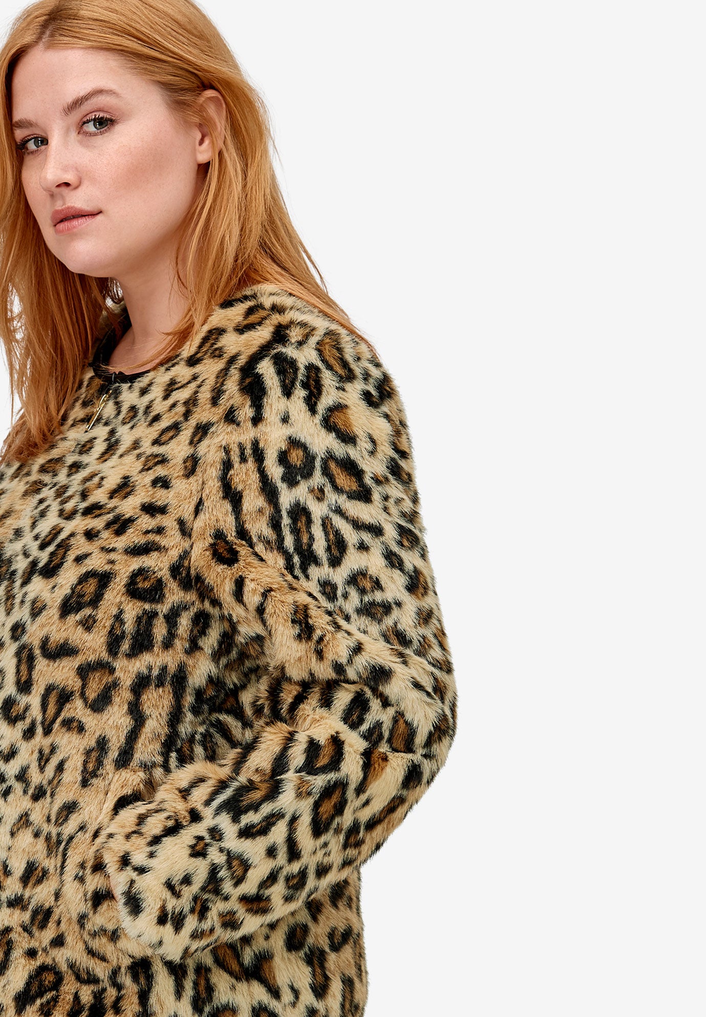 Leopard Print Faux Fur Coat Woman Within