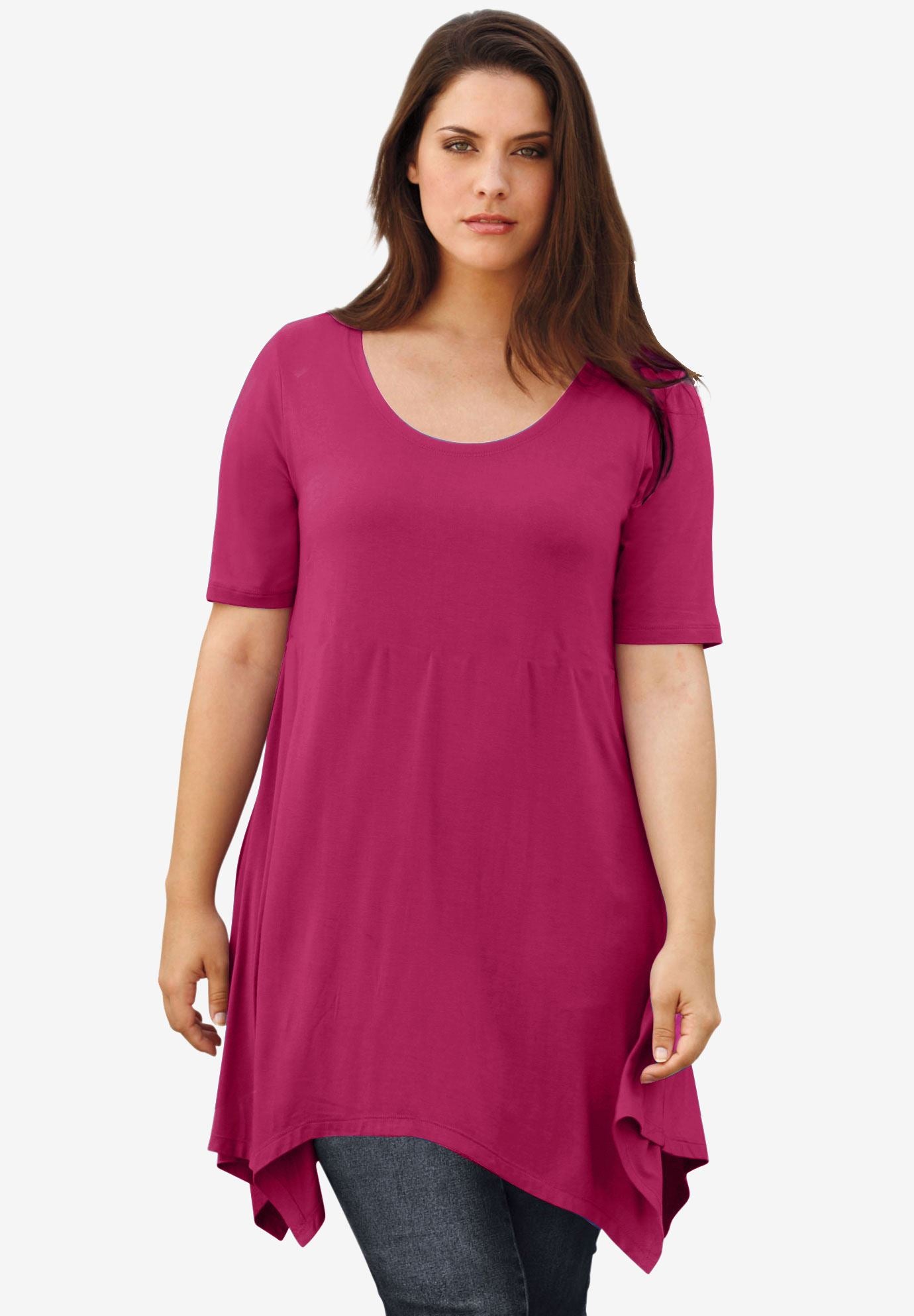 Scoop Neck Hanky Hem Tunic by ellos® Plus Size Tunics Woman Within
