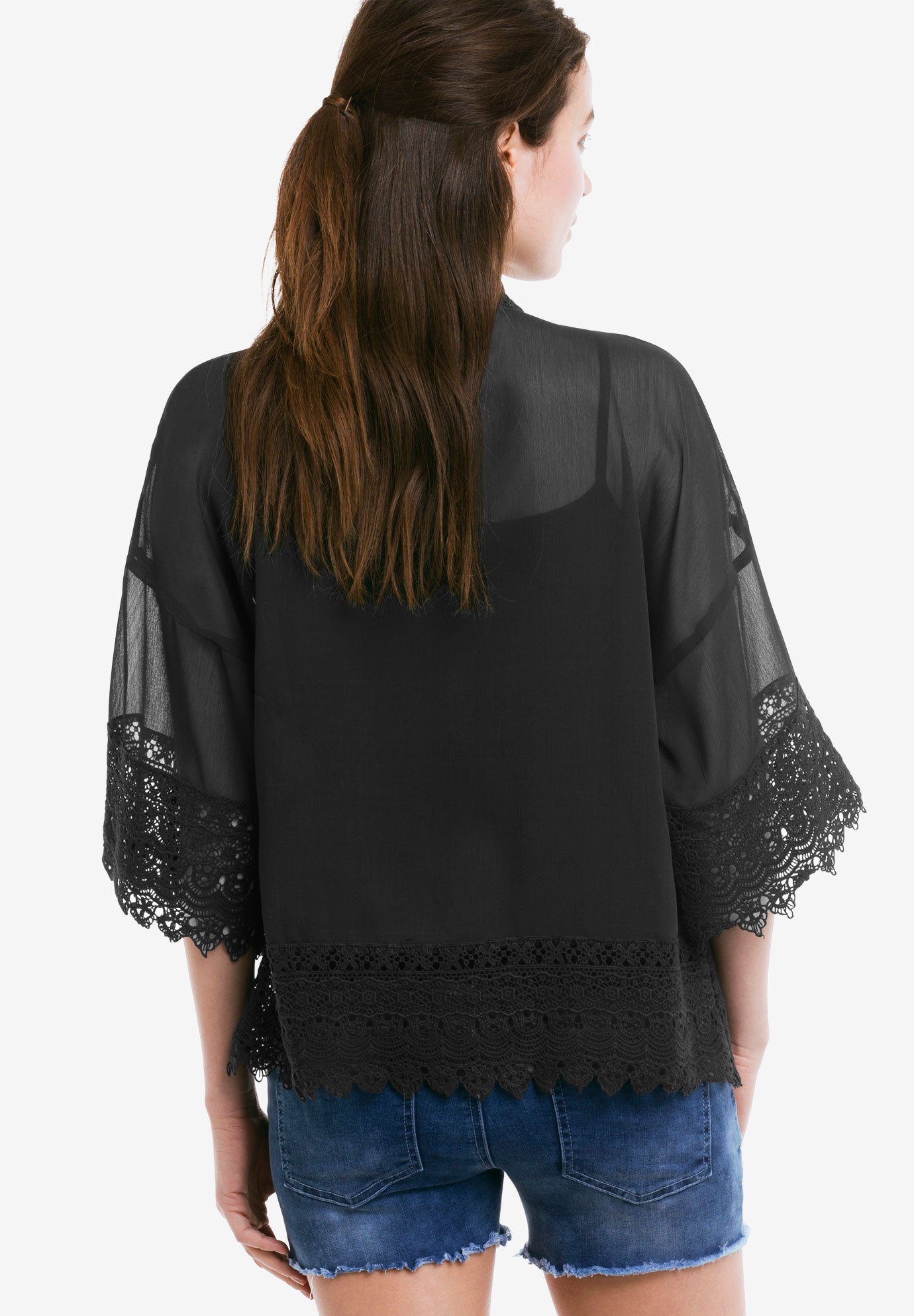 Sheer Lace Short-Sleeve Cardigan