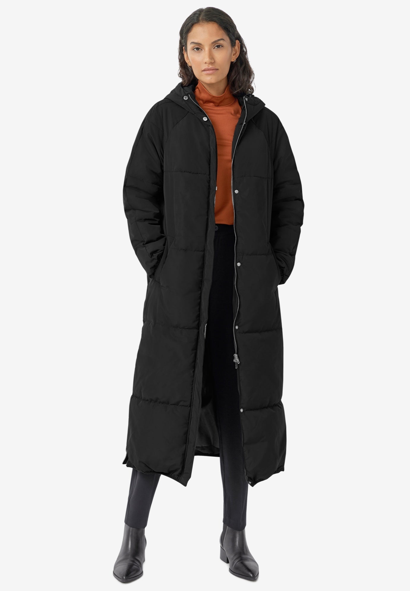 Long Maxi Puffer Coat with Side Zipper