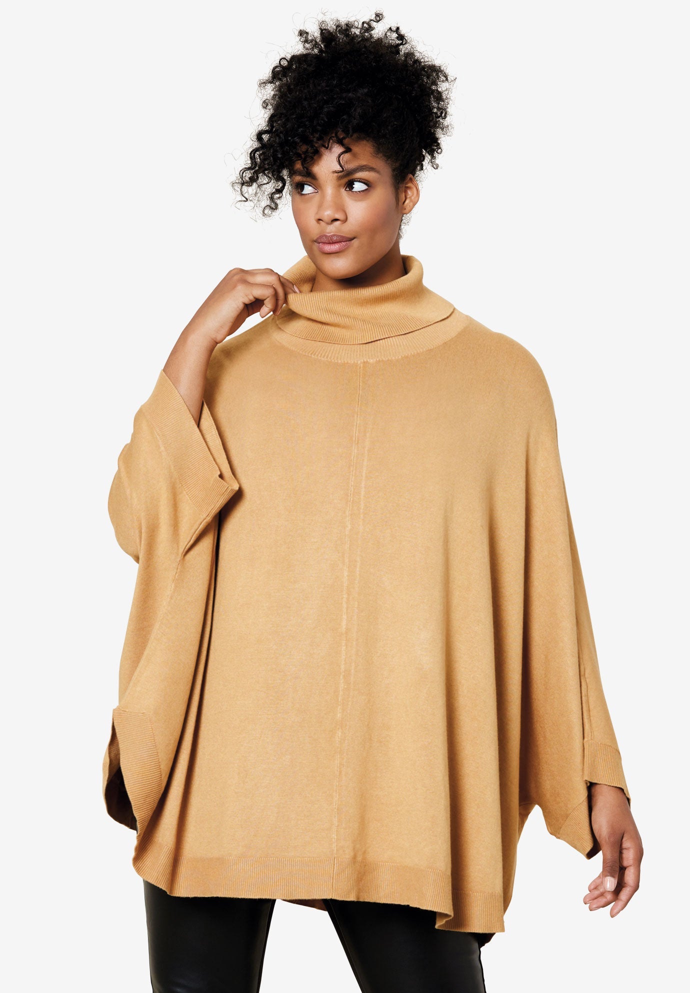 Camel Knit Turtleneck Poncho Sweater | centenariocat.upeu.edu.pe