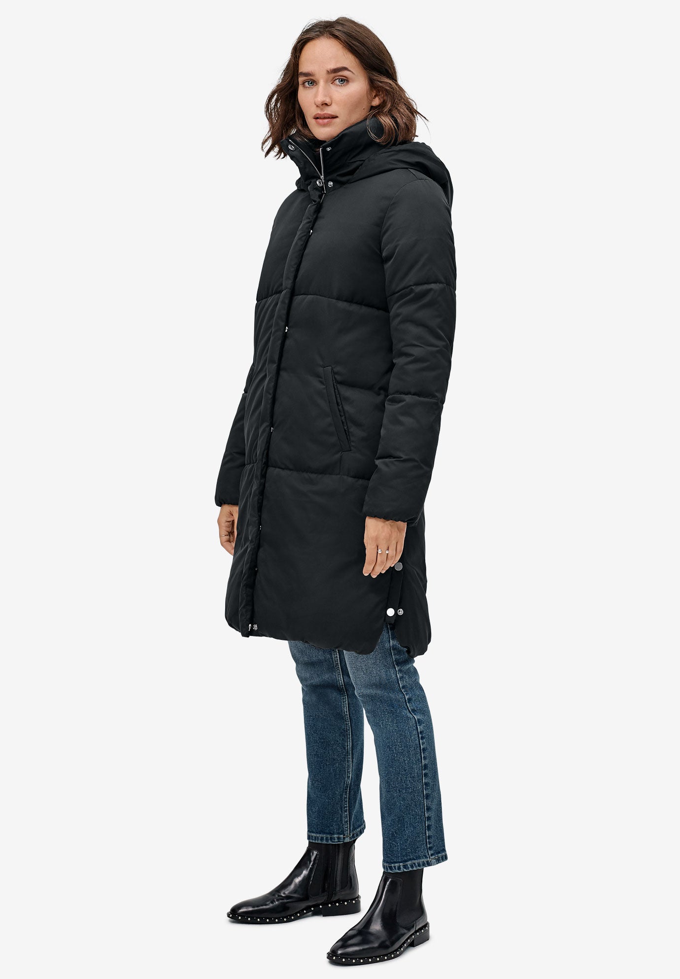 Down coat with side zippers clearance