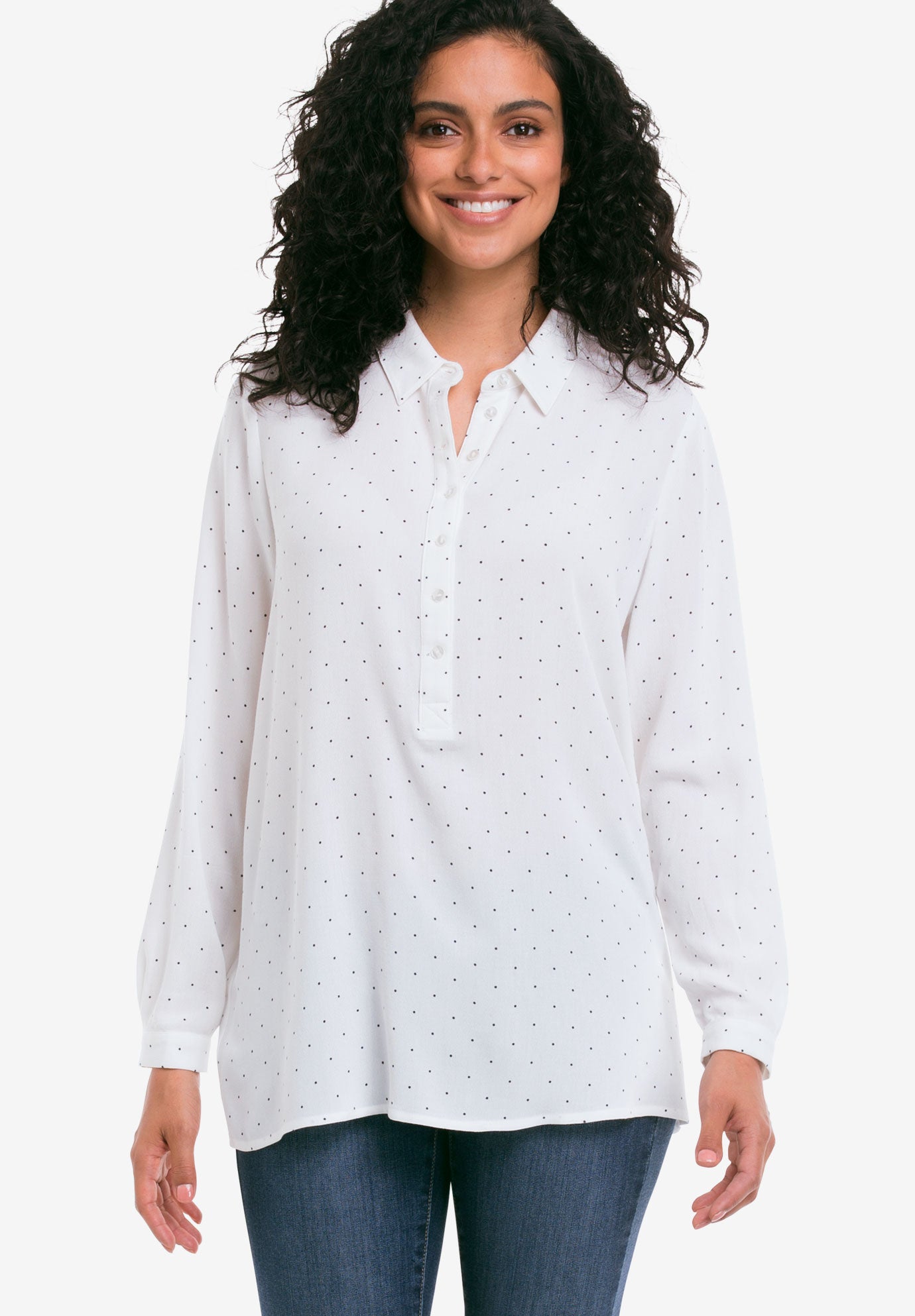 Button Placket Popover Tunic by ellos® Plus Size Tops Woman Within