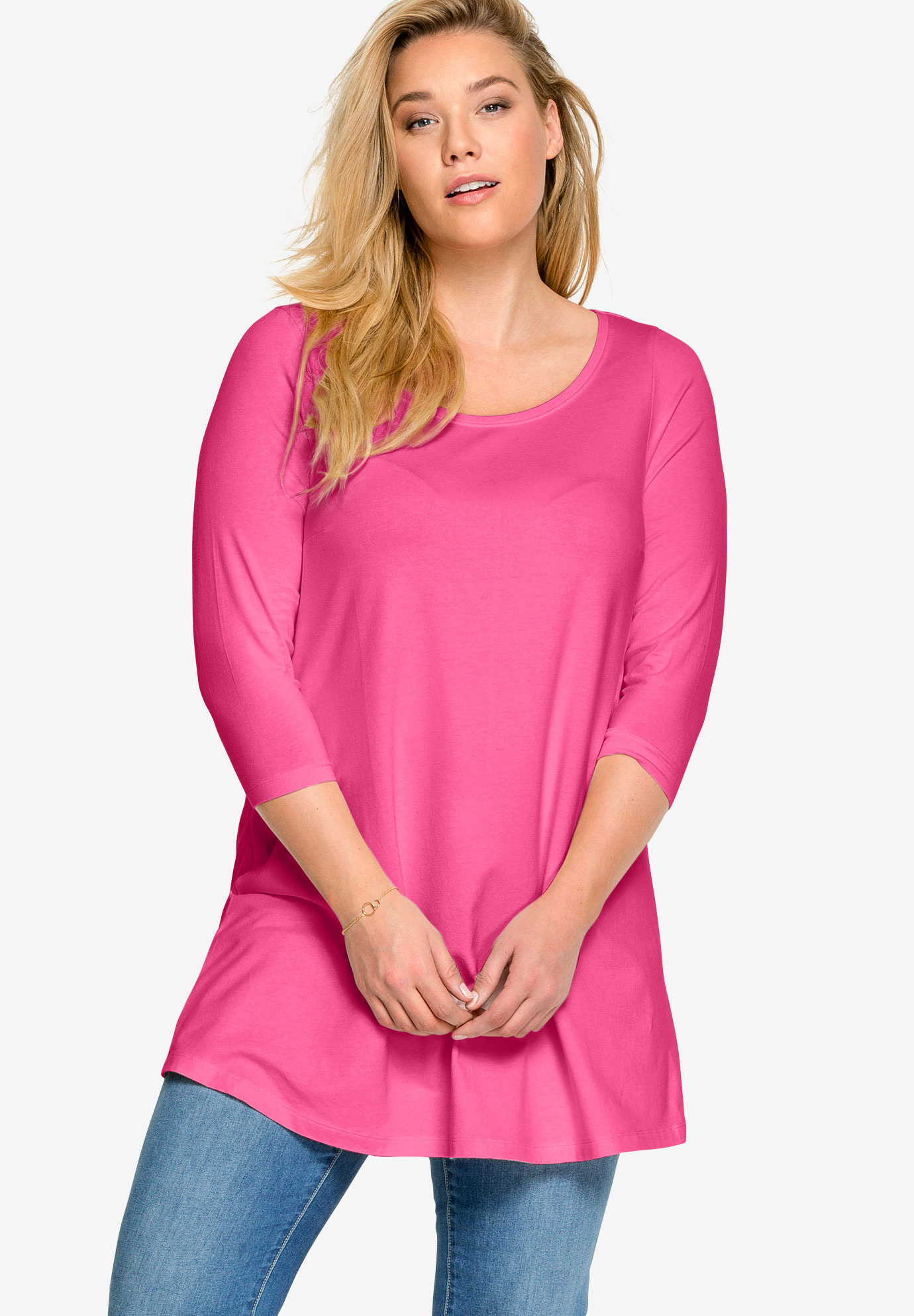 3/4 Sleeve Knit Tunic by ellos®| Plus Size Tops | Woman Within