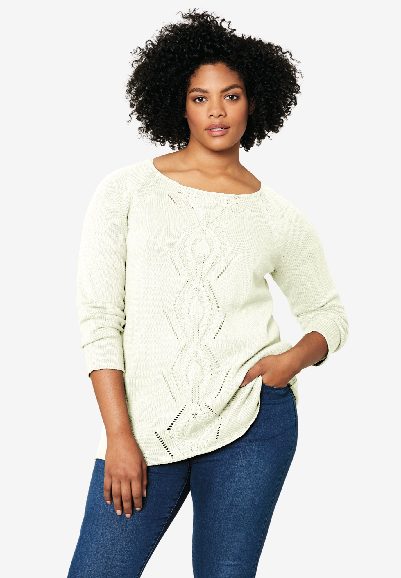 Ballet Neck Cable Front Sweater | Woman Within