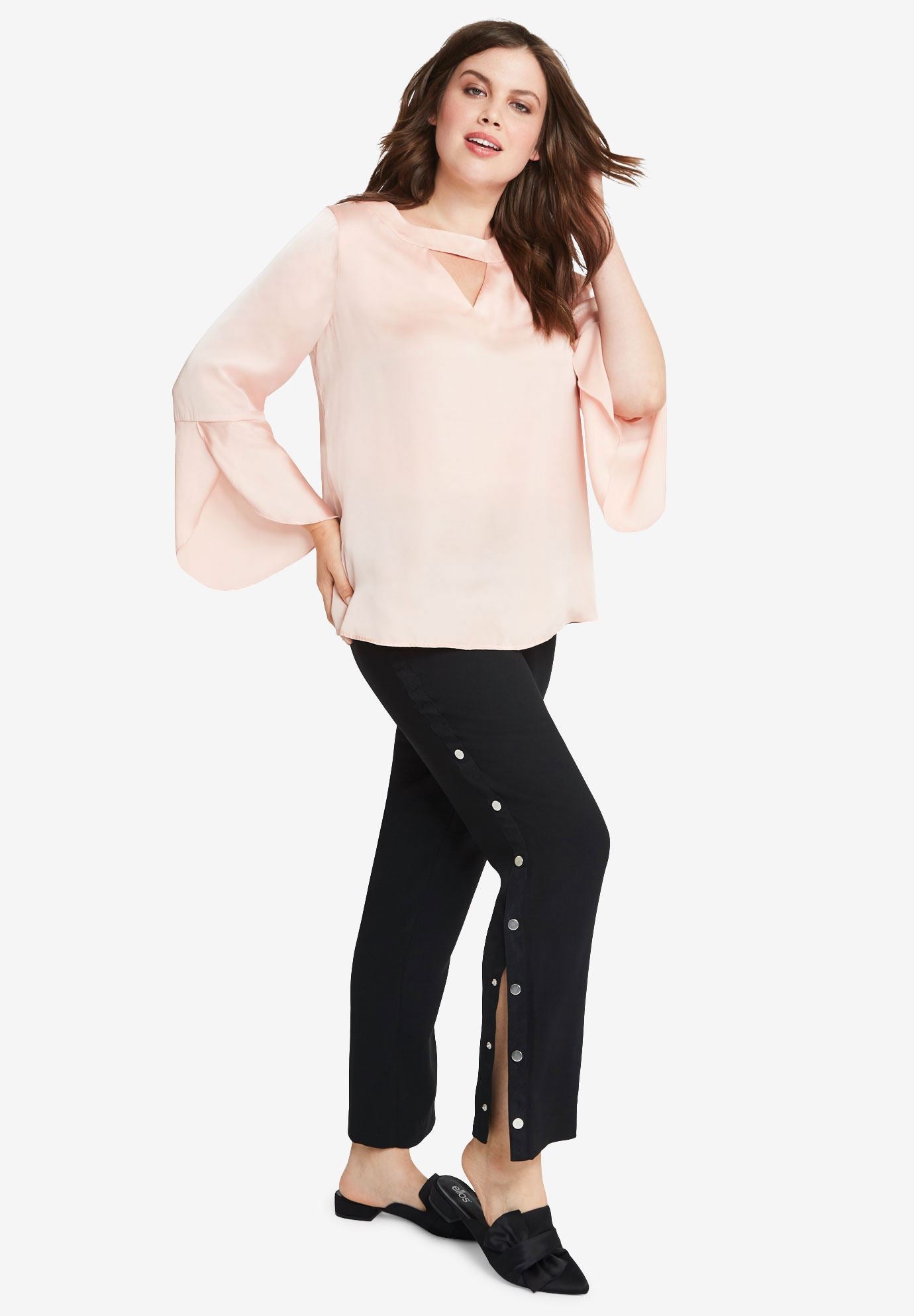 Satin Cutout Blouse By Ellos Plus Size Tops Woman Within