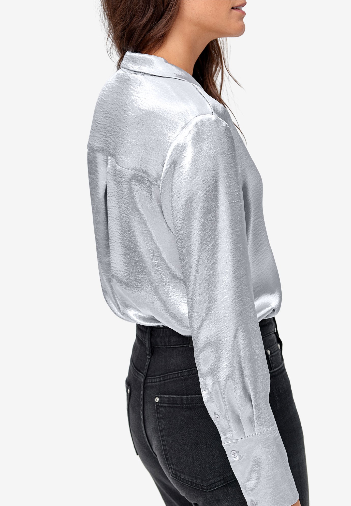 Metallic Satin ButtonDown Blouse Woman Within