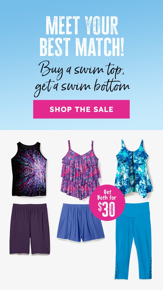 Buy a swim top, get a swim bottom all for $30 (Bundle both items for $30 in cart)