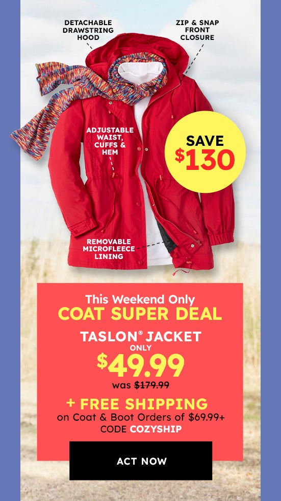 coats super sale Taslon jacket at $49.99 only Shop now