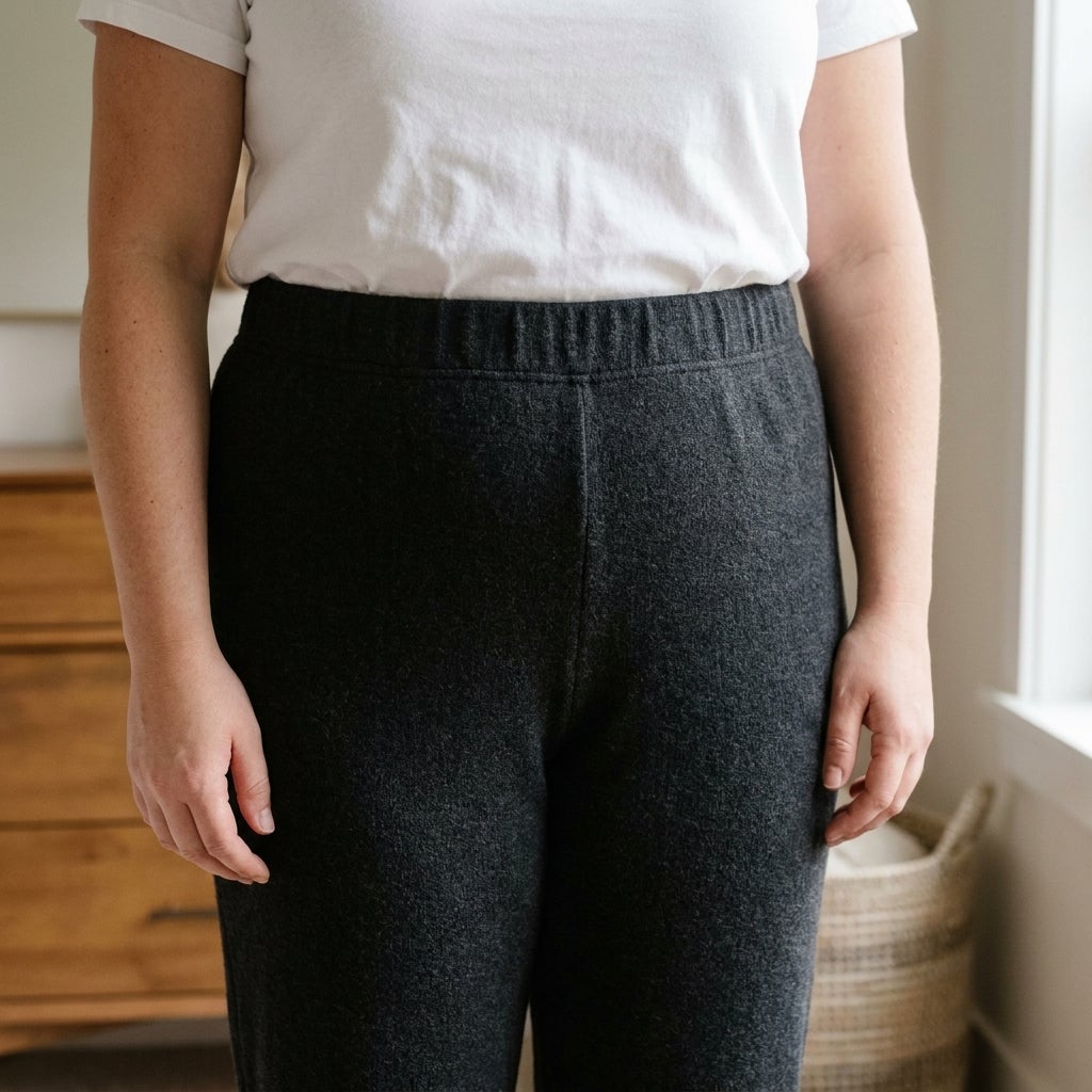 Close-up of a soft elastic waistband sitting smoothly against a torso