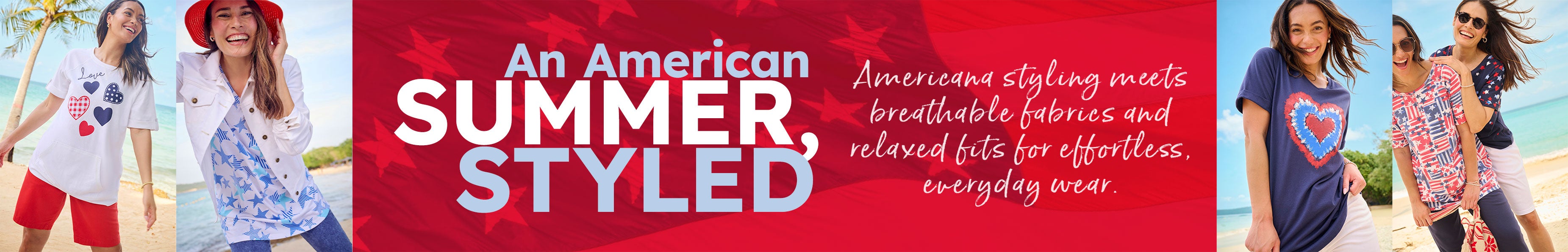 The Americana Shop. Show your spirit in red, white, & blue plus stars & stripes! Sizes 12W-44W