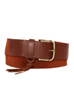 Stretch Tassel Belt Elastic Waist Belt, Cognac Woman Within